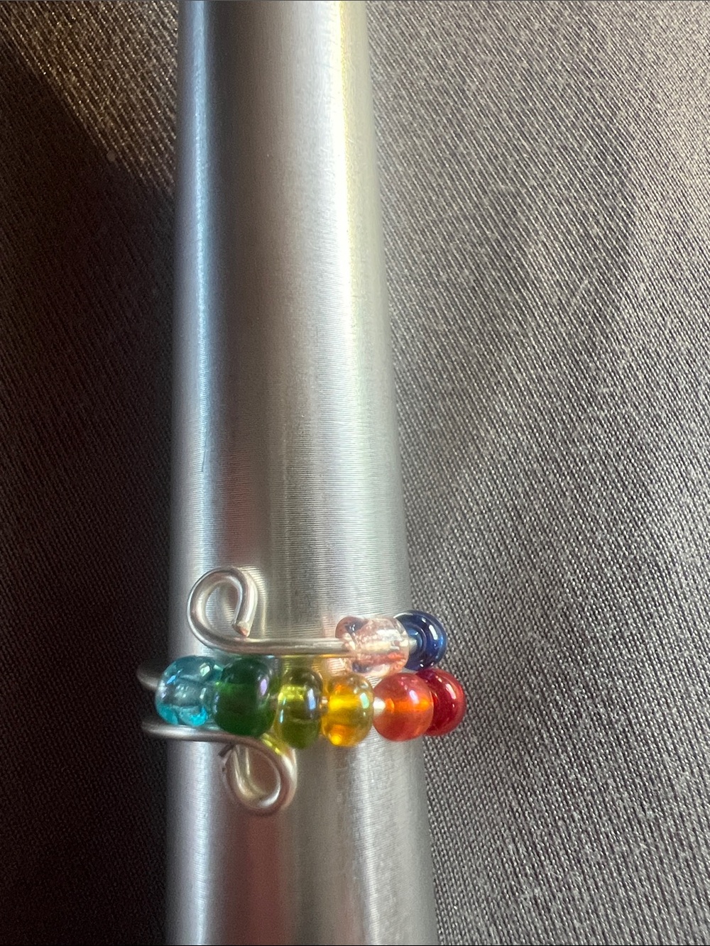 Handmade Silver Tone Wire Multicolor Bead Size 7.5 Ring, adjustable, NWOT